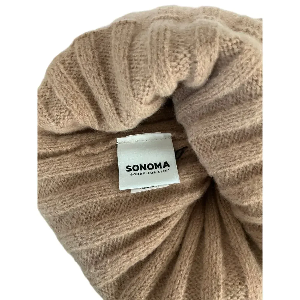 NWOT Sonoma Soft Knit Tan Winter Beanie Ribbed Rib Hat Cap Women's One Size